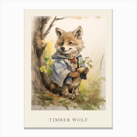 Beatrix Potter Inspired  Animal Watercolour Timber Wolf 1 Canvas Print