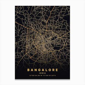 Bangalore Bengaluru India Black And Gold Map Canvas Print