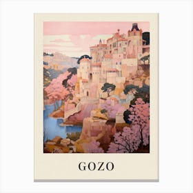 Gozo Malta 3 Vintage Pink Travel Illustration Poster Canvas Print