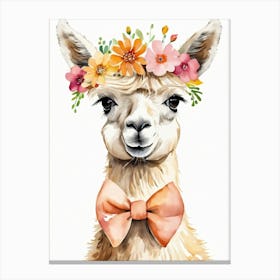 Baby Alpaca Wall Art Print With Floral Crown And Bowties Bedroom Decor (16) Canvas Print
