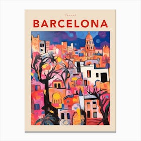 Barcelona Spain 4 Fauvist Travel Poster Canvas Print