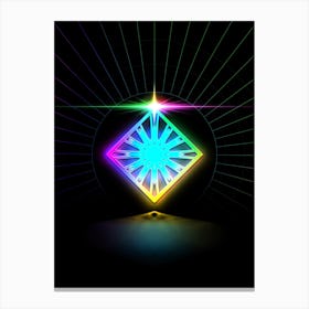 Neon Geometric Glyph in Candy Blue and Pink with Rainbow Sparkle on Black n.0256 Canvas Print