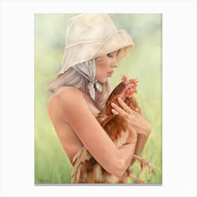 Girl With a Chicken Canvas Print