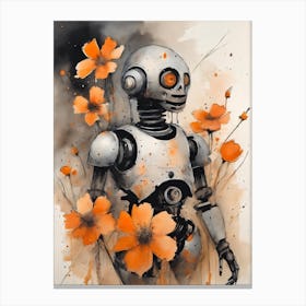 Robot Abstract Orange Flowers Painting (27) Canvas Print