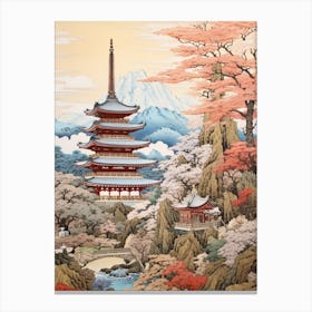 Chureito Pagoda In Yamanashi, Ukiyo E Drawing 2 Canvas Print