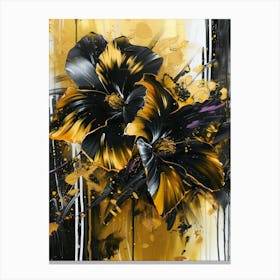 Black And Gold Flowers 13 Canvas Print