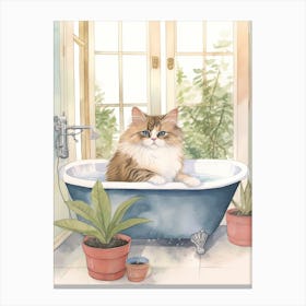Ragdoll Cat In Bathtub Botanical Bathroom 4 Canvas Print