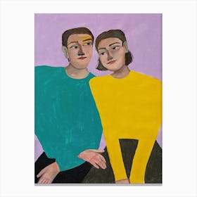 Portrait of infected people on a lilac background Canvas Print
