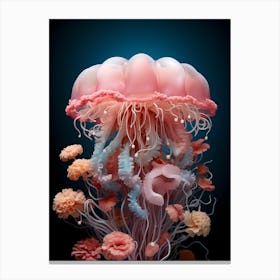 Lions Mane Jellyfish With Flowers Canvas Print