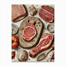 Illustration Of Meat, Vegetables And Spices Canvas Print