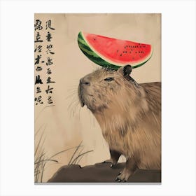 Beaver With Watermelon Canvas Print