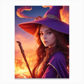 Beautiful Witch With A Wand Canvas Print