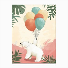 Polar Bear Holding Balloons Storybook Illustration 3 Canvas Print