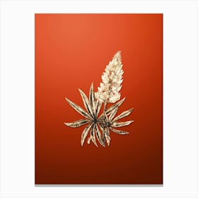 Gold Botanical Yellow Perennial Lupine Flower on Tomato Red n.1820 Canvas Print