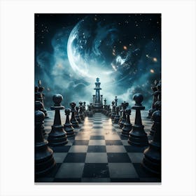 Chess Board With Moon Canvas Print