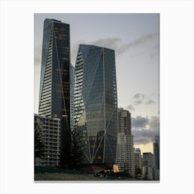 Gold Coast Skyline, Skyscrapers, Tall Buildings Alongside Beach On A Cloudy Day Canvas Print