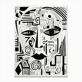 Cyber Geometric Linocut Inspired Face Illustration Canvas Print