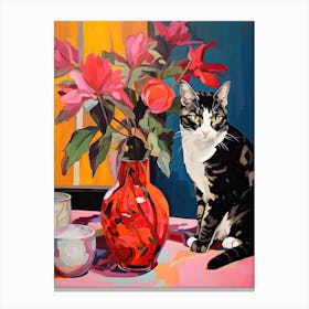 Bleeding Heart Flower Vase And A Cat, A Painting In The Style Of Matisse 3 Canvas Print