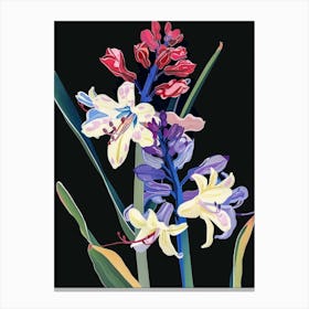 Neon Flowers On Black Hyacinth 4 Canvas Print