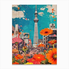 Osaka   Floral Retro Collage Style 4 Canvas Print