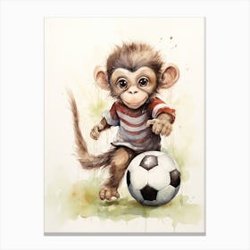 Monkey Painting Playing Soccer Watercolour 4 Canvas Print