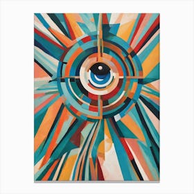 Eye Of The Universe - Vision Abstract Art Deco Geometric Shapes Oil Painting Modernist Inspired Bold Gold Green Turquoise Red Face Visionary Fantasy Style Wall Decor Surrealism Trippy Cool Room Art Invoke Psychedelic Canvas Print