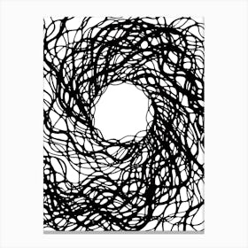 Abstract whirlpool of black lines / Hand Drawn / Black&White Canvas Print