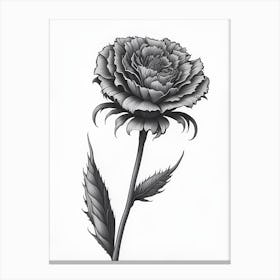 A Carnation In Black White Line Art Vertical Composition 35 Canvas Print