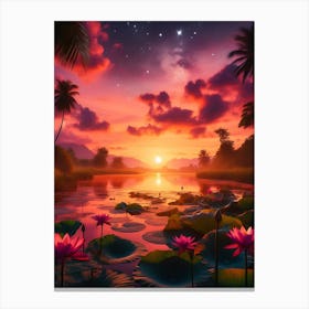 Beautiful Lotus Lake Landscape Canvas Print