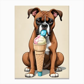 Boxer Dog Eating Ice Cream Canvas Print