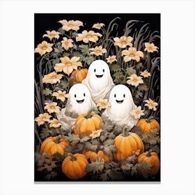 Cute Bedsheet Ghost, Botanical Halloween Watercolour 36 Canvas Print