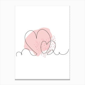 Line art heart with pink abstract spot 3 Canvas Print