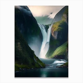 Nærøyfjord Waterfalls, Norway Realistic Photograph (2) Canvas Print