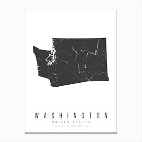 Washington Mono Black And White Modern Minimal Street Map Canvas Print