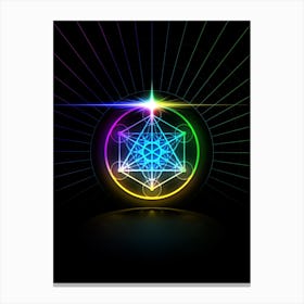 Neon Geometric Glyph in Candy Blue and Pink with Rainbow Sparkle on Black n.0051 Canvas Print