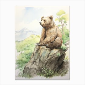 Storybook Animal Watercolour Grizzly Bear 3 Canvas Print