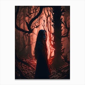 Witch Girl Alone In The Forest Canvas Print
