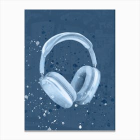 Blue Headphones Splatter Canvas Print