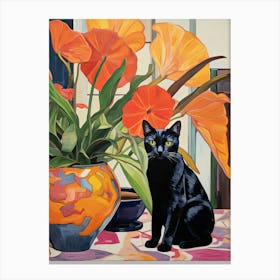 Calla Lily Flower Vase And A Cat, A Painting In The Style Of Matisse 1 Canvas Print