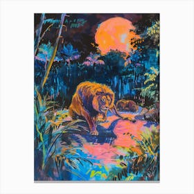 Masai Lion Night Hunt Fauvist Painting 4 Canvas Print