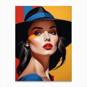 Woman Portrait With Hat Pop Art (78) Canvas Print