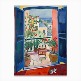 Open Window With Cat Matisse Inspired  Style Amalfi Coast Canvas Print