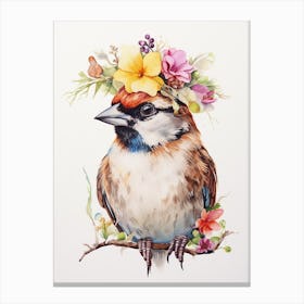 Bird With A Flower Crown House Sparrow 4 Canvas Print