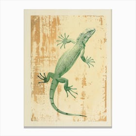 Green Iguana Block Print 1 Canvas Print
