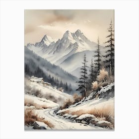 Vintage Muted Winter Mountain Landscape (30) Canvas Print