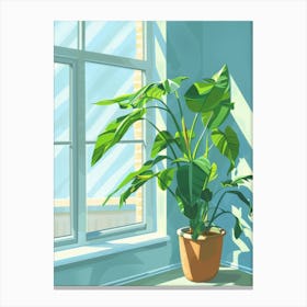 Potted Plant In Front Of Window Canvas Print