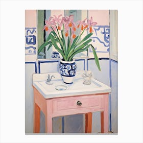 Bathroom Vanity Painting With A Iris Bouquet 4 Canvas Print