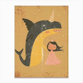 Unicorn Whale With A Princess Muted Pastel 1 Canvas Print