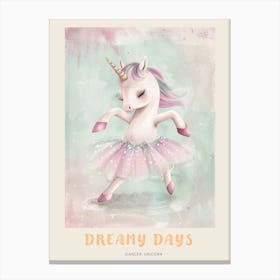 Pastel Unicorn Storybook Style In A Tutu 2 Poster Canvas Print