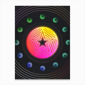 Neon Geometric Glyph in Pink and Yellow Circle Array on Black n.0385 Canvas Print